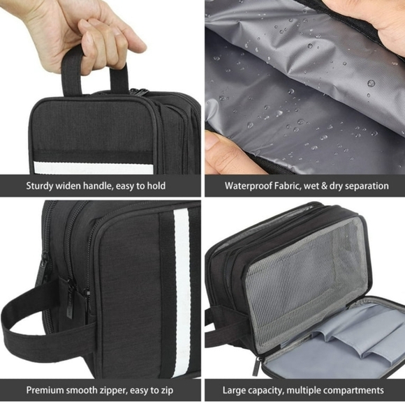 FITDON Large Waterproof Toiletry Bag for Men Black with White Stripe - Picture 3 of 10